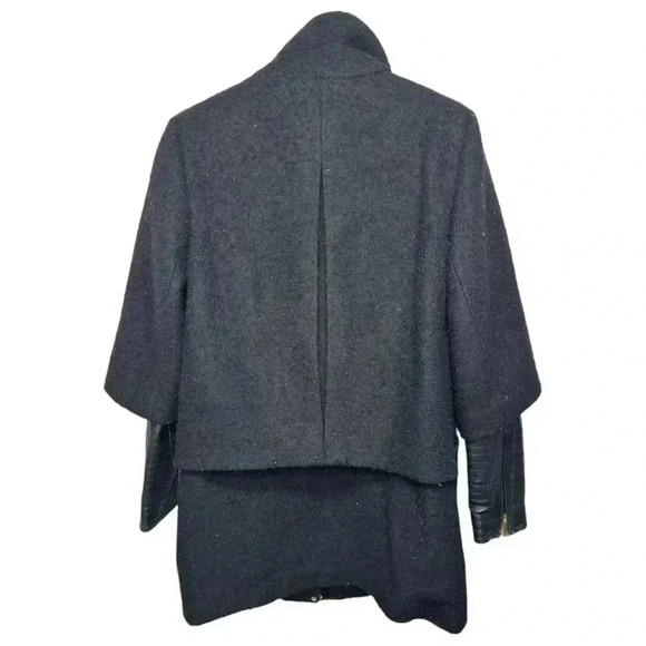 Badgley Mischka Coco Leather Trimmed Wool Blend Topcoat Coat, size M - Picture 4 of 11